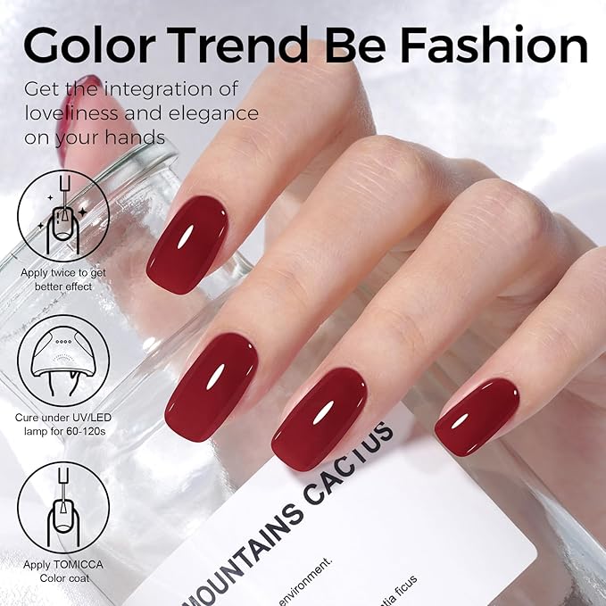 TOMICCA Sheer Gel Nail Polish, Jelly Red Nail Polish, Long Lasting Wine Red Gel Polish for Translucent Color Nail Art DIY Manicure Salon