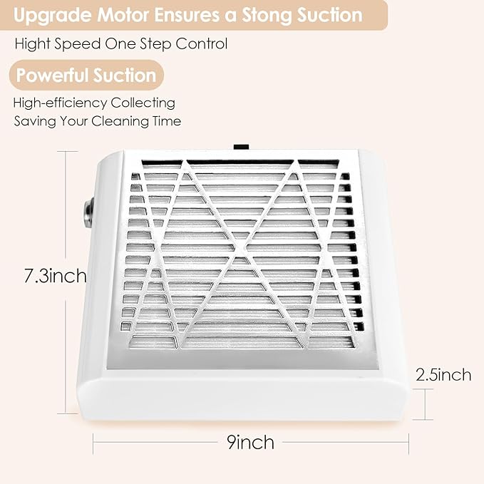 CoFashion Nail Dust Collector for Nails Dust Remove, Nail Acrylic Dust Collector Powerful Nail Duster Collector, One-Button Control Nail Duster Collector Filter White Manicure Vacuum with a Brush