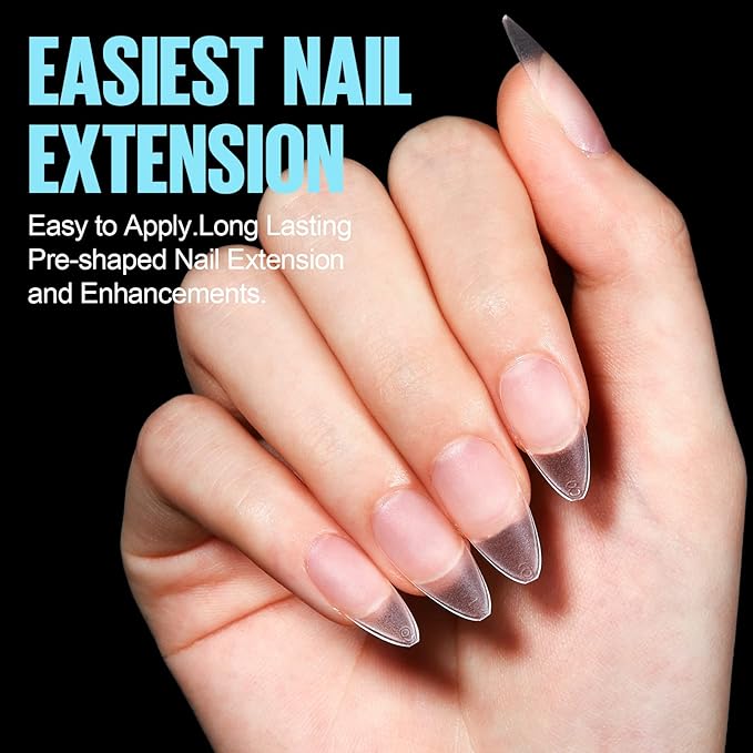 TOMICCA Almond Nail Tips - 450Pcs Acrylic Gel Nails Double-sided Matte Pre-Shaped Fake Nails, 15 Sizes Soft Full Cover Clear Gelly Press on Flase Nail Tips for Nail Extensions