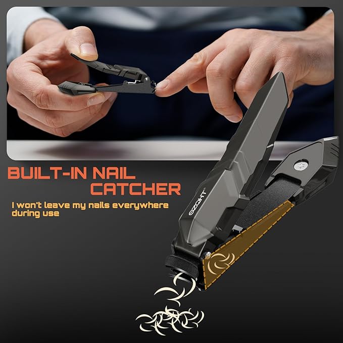 SZQHT Nail Clippers,Precise and Durable Toe Nail Clippers with Catcher and Nail File,Fingernail Clippers forThick Nails,Nail Cutter Without Mess for Men and Women(Gray)