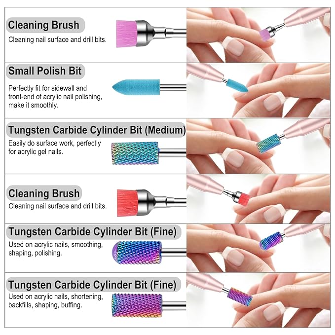 25Pcs Nail Drill Bits Set with Storage Box, 3/32 Inch Tungsten Ceramic Diamond Carbide Nail Drill Bits for Acrylic Gel Polish, Cuticle Efile Remover for Manicure Pedicure