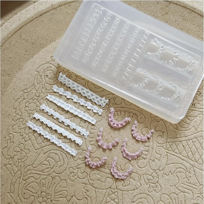 3D Lace Ruffle Nail Art Mold, Bowknot Flower Edge Soft Gel/Resin DIY Decoration Making, Clear Silicone Carving Tool for Acrylic & Gel Nail Extension Tips