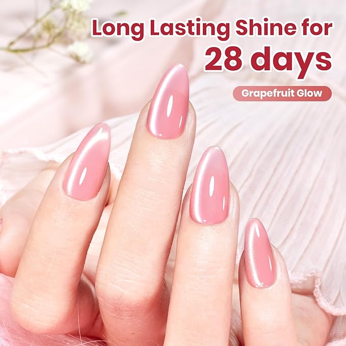 Beetles Grapefruit Glow Pink Cat Eye Gel Nail Polish - 15ML Spring Gel Polish Glitter Pink Cat Eye Magnetic Translucent Glassy Effect Soak Off UV French Nail Art Design DIY Manicure Gift for Women