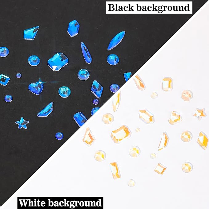 HNUIX Nail Rhinestones - 3D Multi Shape Size Crystal, Crystal Aurora Nail Gems, Flat Back, with Kit, for Nail Art, DIY Decorations