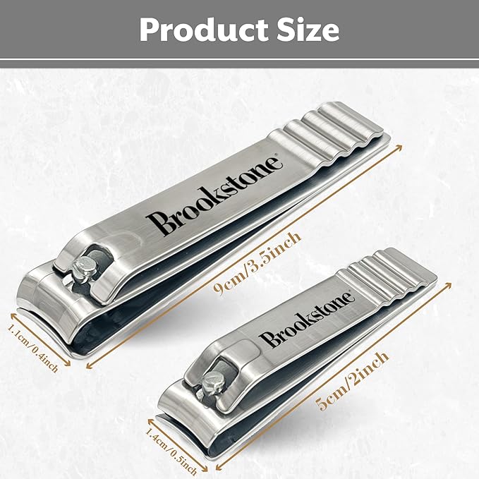 Brookstone Nail Clippers for Men and Women - Premium Stainless Steel Nail Clipper and Nail Cutter, Precision Grooming Set Includes Two Nail Clippers and Case