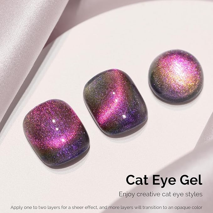 MelodySusie 9D Chameleon Cat Eye Gel Nail Polish, 0.5 Fl Oz Pink Glitter Holographic Magnetic Nail Polish with Magnet, UV Nail Polish for Nail Art Manicure Salon DIY at Home G1601