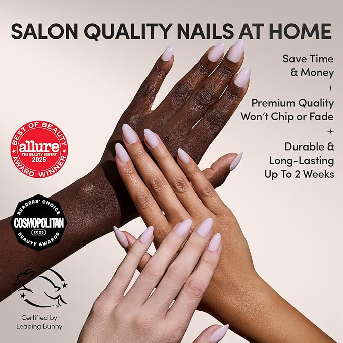 Glamnetic Press On Nails - Sugar Doll | Short Almond Pink Fake Nails, Salon Quality Milky Nails | 15 Sizes - 30 Nail Kit with Glue