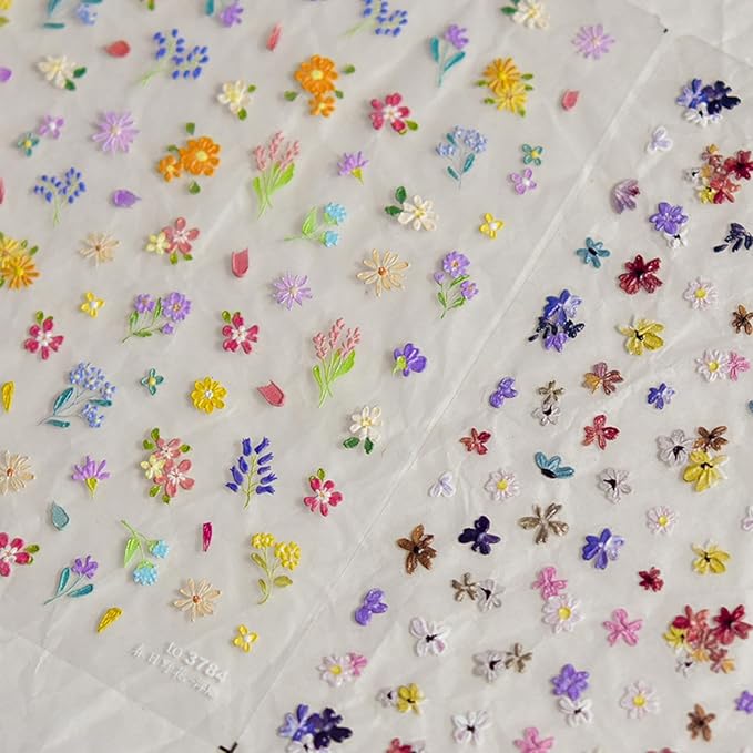 Flower Nail Stickers Colorful Plant Nail Decals Floral Nail Decals with Design 5D Embossed Self Adhesive Spring Summer Nail Charms for Women Girls Kid Manicure Supply Decoration Accessories