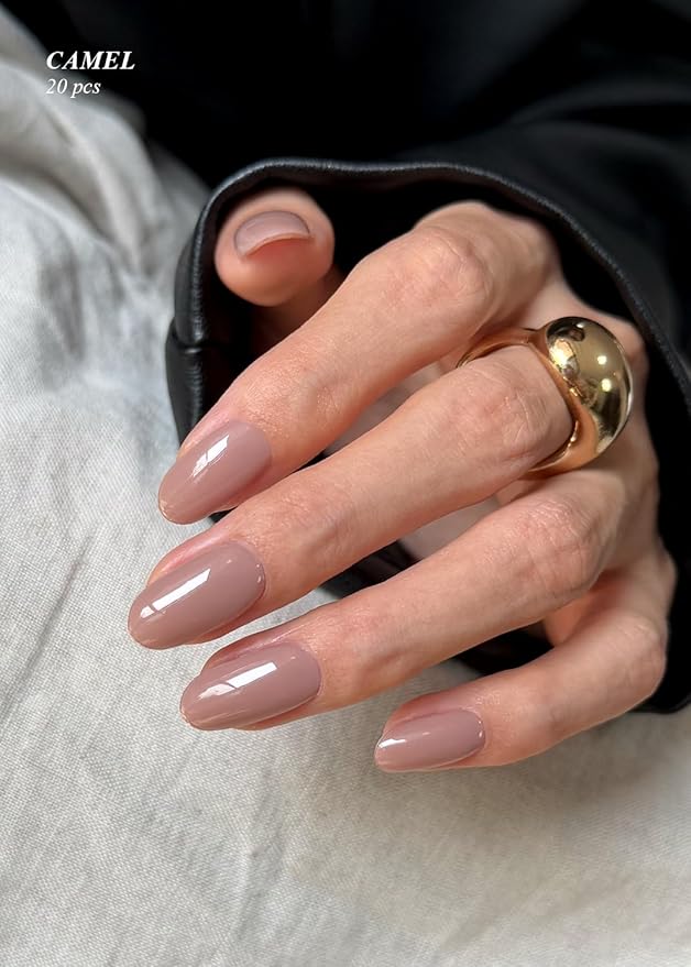 Semi Cured Gel Nail Strips (Camel), 20 Pcs Gel Nail Wraps, Stickers, Salon Quality, Long Lasting, Works With Any UV Lamps