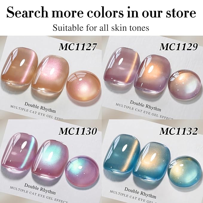 Double Rhythm 15ML Ice Glass Cat Eye Gel Polish with Magnet Holographic Glitter Shimmer Translucent Sheer Color Salon Soak Off Magnetic Nail at Home (Rose Violet-MC1131)