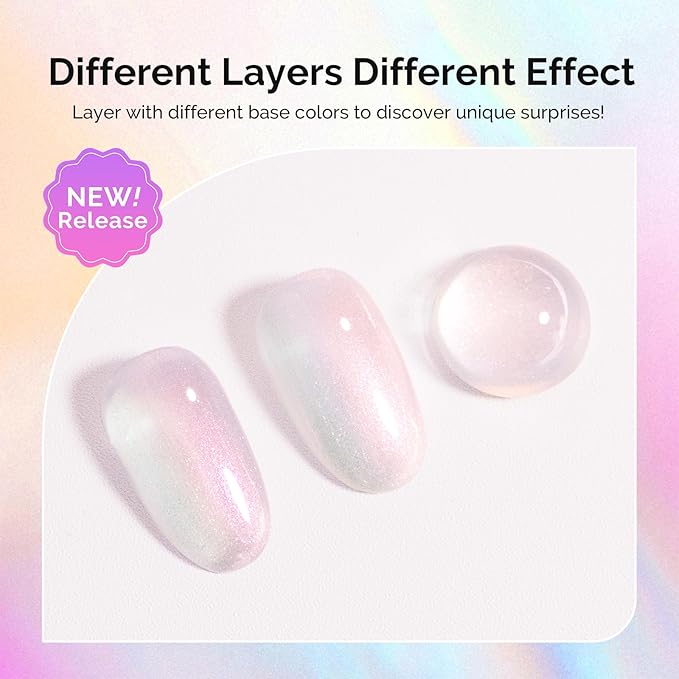 MelodySusie Pink Aurora Shimmer Gel Nail Polish, 0.5fl oz Soak Off UV LED Holographic Pink White Glitter Gel Polish Gift for Women Nail Art Manicure Salon DIY Nail Design Decoration at Home-G2606