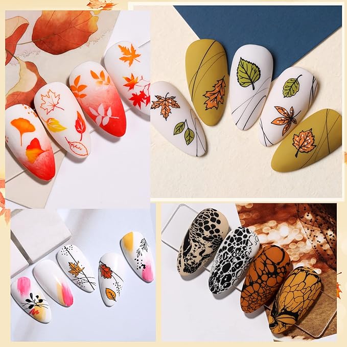 Born Pretty Christmas Nail Stamping Plates 8PCS Nail Art Design Kit Fall Winter Halloween Christmas Tree Patterns Templates with Snowflake Cute Deer Nail Art Image Plates DIY Printing Tools