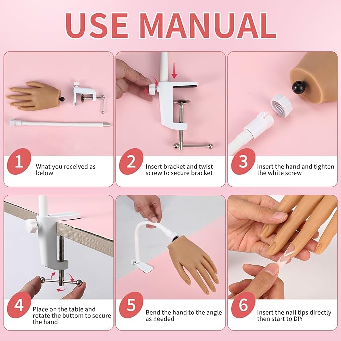 Silicone Practice Hand for Acrylic Nails - Soft Touch Liquid Silicone Hand for Practice - Flexible Realistic Nail Mannequin Hand Practice for Training