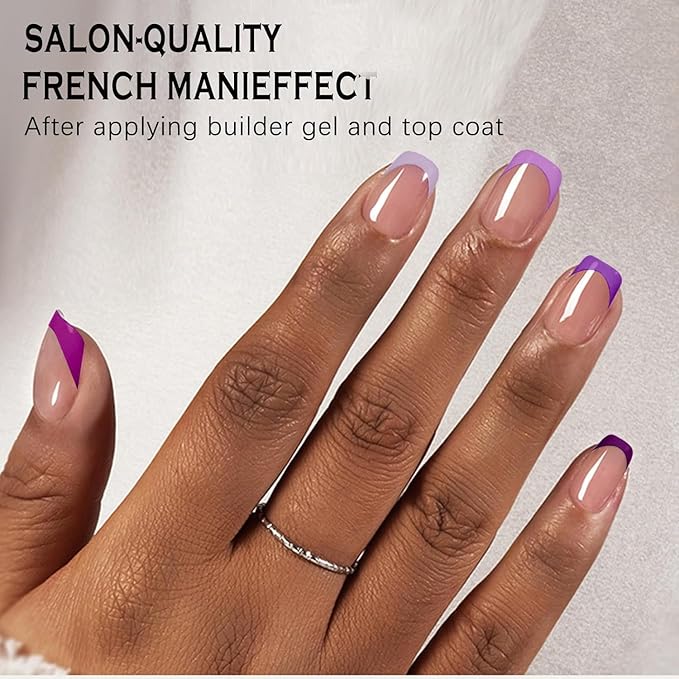 Purple French Gel Nail Tips, 150Pcs Extra Short French Tip Press on Nails, Pre-Matte Full Cover Square Acrylic Fake Nails, Soak off False Nail Tips for Women Nail DIY Extension 15Sizes