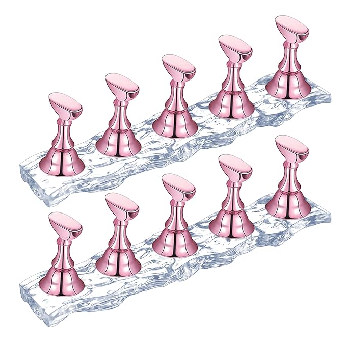 JUSTOTRY 2 Sets Nail Holder Stand for Press on Display, Magnetic Fake Wave Shape Holder and Painting Practices, Beginner Acrylic Salon Equipment and Decor