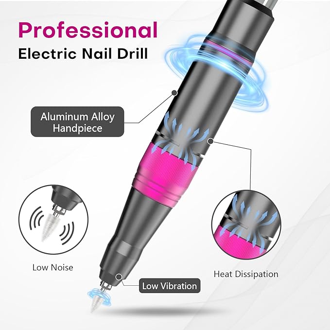 Nail Drill Electric Nail File Kit 45000 RPM Professional Efile Nail Set,Cordless Portable Rechargeable Acrylic Gel Nail Polish Remover Machine Pedicure Manicure Tool for Salon Home Gray