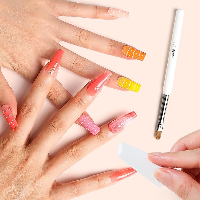 AIMEILI Ombre Gel Nail Polish Kit, Vegan, Cruelty Free, Gradient Blush Effect Solid Gel Polish 6 Colors Pat Painting Gel with Nail Sponge Drawing Brush for DIY Nail Art Salon at Home