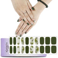 Semi Cured Gel Nail Strips – Real Gel Nails Polish Wraps for Brittle Nails | Waterproof Long Lasting Easy Peel-Off Removal | Hema-Free | 20-Piece Green Floral Salon Kit with File & Stick
