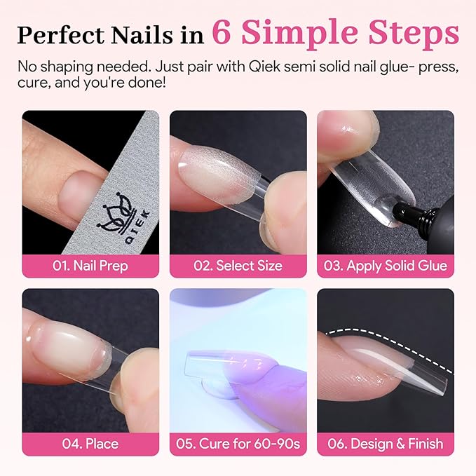 Medium Square Pre-Building Nail Tips Kit, 15 Sizes 240 PCS Pre-shaped Apex Clear Thick Extensions Tip Soft Half Matte Press On Fake Nails Glue Gel Nail Lamp for DIY Beginners & Salon Manicure
