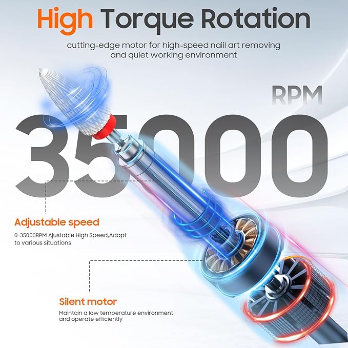 Professional Nail Drill 35000 RPM,SONGMIN Portable Cordless Efile with Bits Kit for Acrylic Nails Gel Polishing Removing,Rechargeable Electric Nail File Machine for Manicure,Pedicure Salon Home,Purple