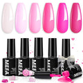 MEFA Pink Gel Nail Polish Set 6 Colors, Hot Pink Shades Spring Neon Light Bright Magenta Electric Tones Craze Nail Art Design Salon at Home DIY Manicure Kit Valentines Gifts for Women