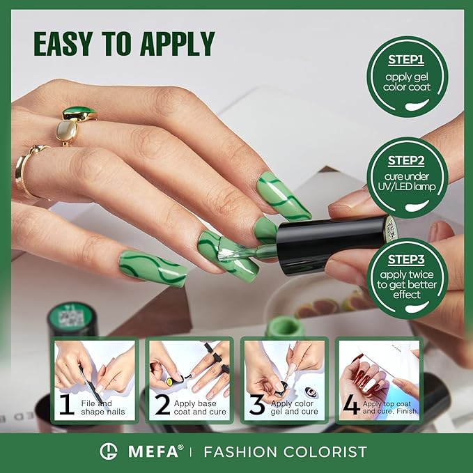MEFA Green Gel Nail Polish, St. Patrick's Day 6 Colors Green Glitter Nail Polish Gel Dark Avocado Sage Evergreen Sparkle Polish Set Soak Off Nail Art DIY Salon Manicure Nail Art Gifts for Women