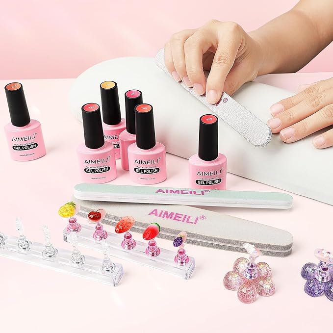 AIMEILI Nail Stand for Press On Nails, Fake Nail Holder for Painting Nails, Solid Acrylic Nail Stands for Nail Practice with Reusable Putty Gift Box for Home DIY Beginner Salon Supplies