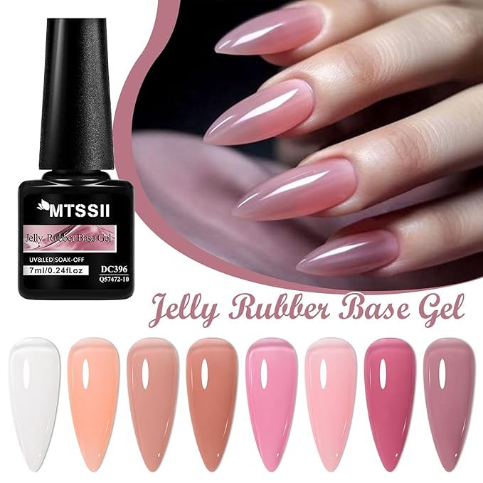 MTSSII Jelly Nude Rubber Base Gel Nail Kit, 8 Colors Clear Pink Crystal Translucent Color Construction UV Gel Semi Permanent Soak Off UV LED Varnish