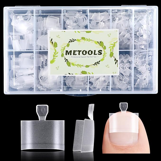 Square Toe Nail Tips - Half Cover for Wide Short Nail Beds, Matte Pre-shaped Fake Toenails Gel Press on Nails Extensions Home DIY Nail Salon, 12Sizes 360PCS