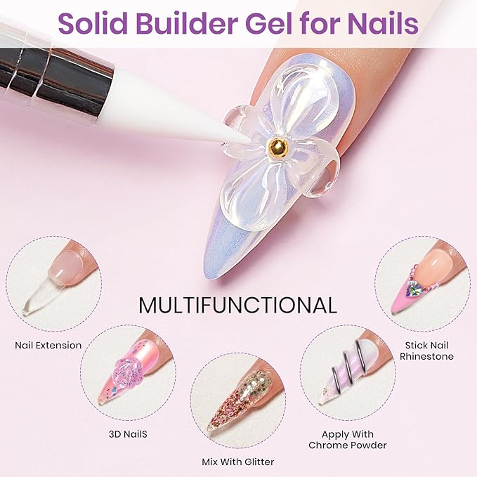 MIZHSE 3D Gel Nail Art Sculpting Gel, 5 in 1 Solid Builder Gel for Nails Clear Non-sticky Hard Gel with Mini U V Nail Lamp, Sculpting 3D Nail Art for Manicure Home DIY