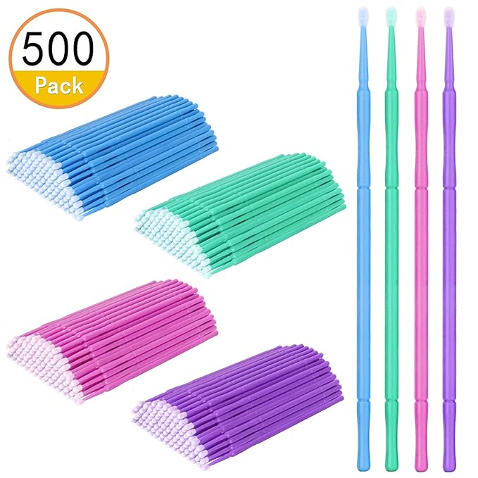 500 PCS Disposable Micro Applicator Brush, Gelme Nutri Micro swabs,Head Bendable Ultrafine Eyelash Extension Brushes for Makeup and Personal Care (Pink 2mm)