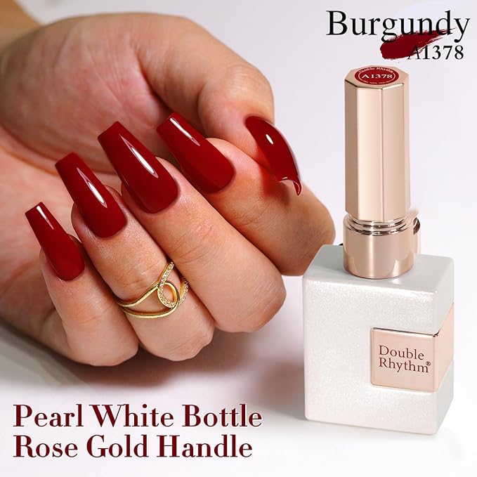 Double Rhythm Gel Polish 15ML Jelly Sheer Pastel Light Milky Color Pearl White Bottle 1 PC 0.5 OZ Full Size Nail Art Salon at Home (Dark Red-D1378)