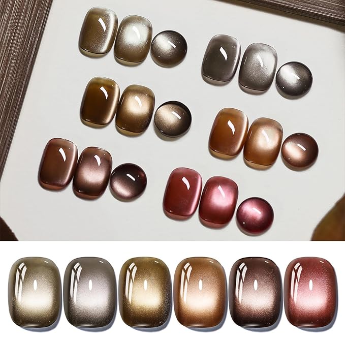 Born Pretty Magnetic Gel Nail Polish Water Light Cat Magnetic Eye Gel Brown SaU Vage Jelly Glass Crystal Magnetic Gel Polish Glitter Shimmer Auroras Magnetic Gel Nail Art Manicure Kit 6PCS