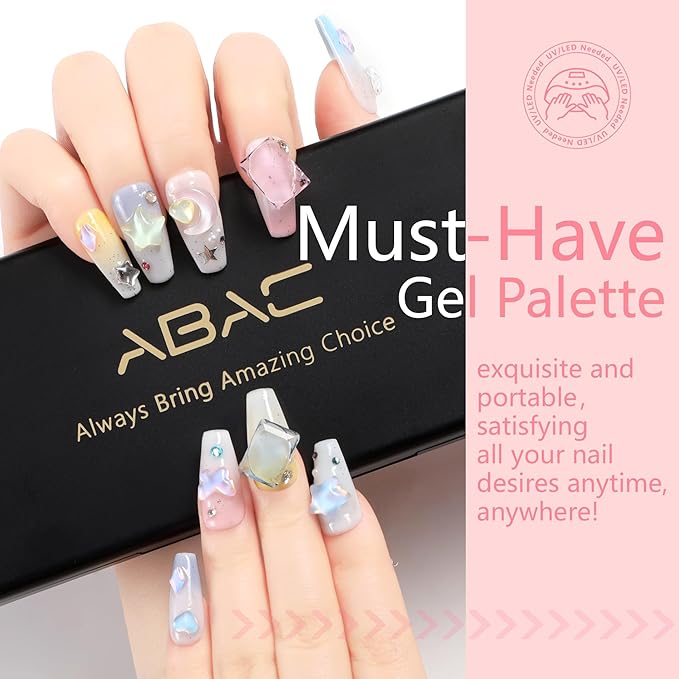 ABAC Solid Gel Nail Polish,Ombre Gel Nail Polish,Pat Paint Nail Gel,24 Colors Sparkly&Shiny Hema-free Soak Off Gel Polish Kit with Double-Ended Nail Art Brush for Salon and Nail Art DIY at Home