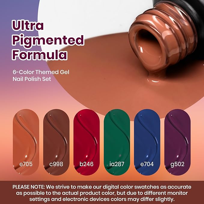 beetles Gel Polish Set - Twilight Grove Whisper Collection, 6 Colors Dark Brown Burgundy Colors Red Green Nails Art Soak Off Uv LED Nail Kit Minicure DIY Home Gifts for Women