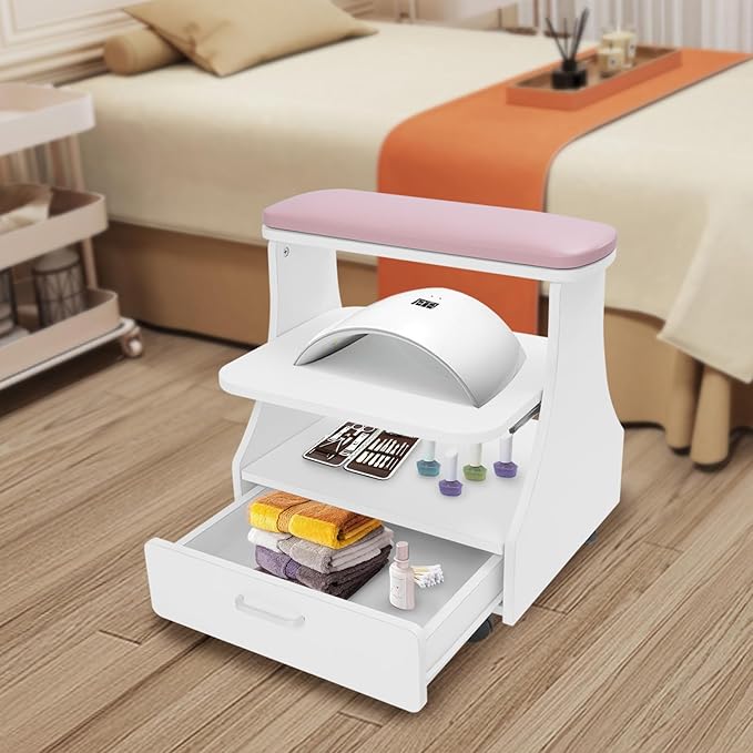 Pedicure Foot Rest, Manicure Foot Rest w/Wheels, Upgrade Widen Footrest Pedicure Foot Stool Stand, Portable Foot Bath Spa Cart Foot Massage Station Footrest, Home Beauty Salon Nail Foot Trolley Cart
