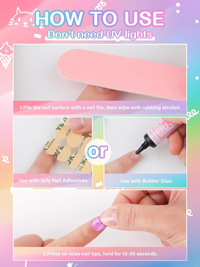 EBANKU 72Pcs Press on Nail Kid, Ice Cream Cute Pattern Fake Nails for Kids Colorful Press on Nail Short Artificial False Nail Kits for Nail DIY