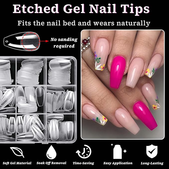 420pc Medium Coffin Gel Nail Tips Clear Fake Nails, Clear Press on Nails Medium Coffin Soft Gel Nail Tips Acrylic Nail Full Cover False Nail Artificial Fingernail for Nail Extension Press-ons