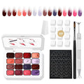 16 Colors Gel Ombre Nail Polish Kit,Color Palette Ombre Paint Nail Art Gel Gradient ,Pat Painting Gradient Blooming Gel Polish with 100Pcs Nail Sponges for Gels Palette Patting