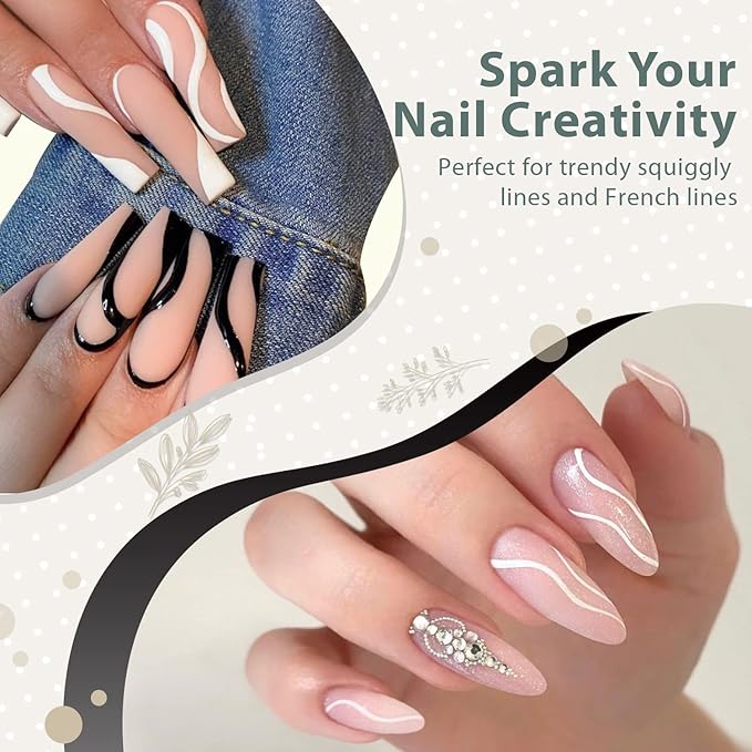 Vishine Gel Polish Nail Art Gel Liner Set- 2 Classic White Black Colors Gel Art Paint for Swirl Nails Euphoria Nail Built Thin Nail Art Brush in Gel Pens Soak off Nail Art Gel Polish Kit