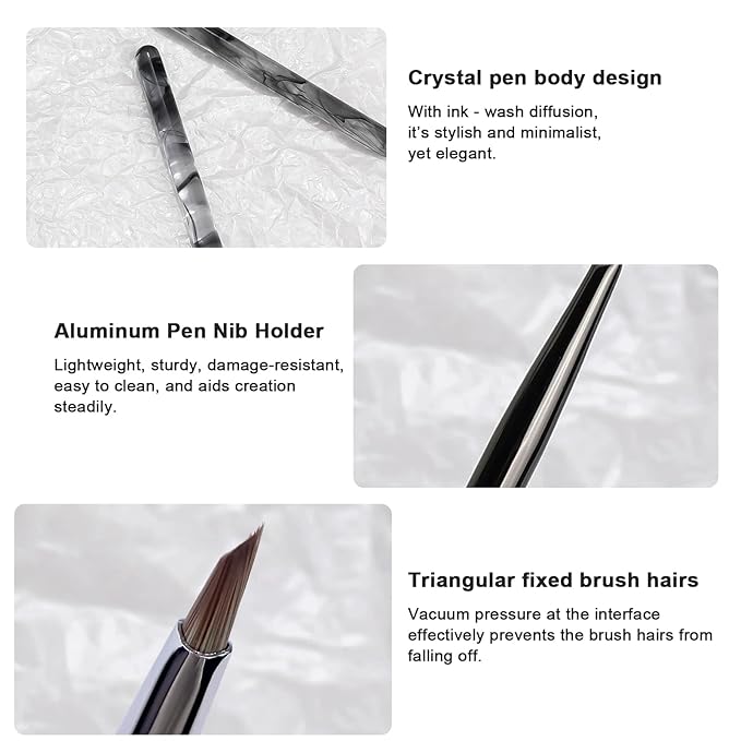SILPECWEE Nail Brush for Drawing Petals and Butterflies, Acrylic Nail Art Paint Brushes Manicure Brush Nails Design Tool for Women Watercolor Paint & Oil Painting - Black Marble