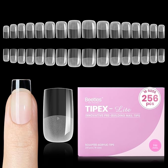 Beetles Tipex Lite Apex Nail Tips, Square Short, 256pcs 16 Sizes with 85 Pcs Gel Nail Polish Kit - 35 Colors Gel Polish Set Travel Diary All in