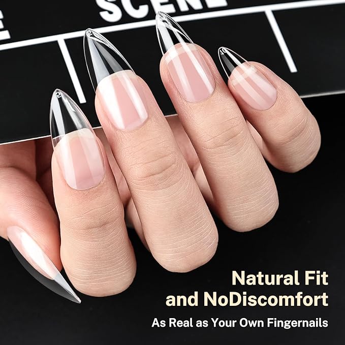 JODSONE Long Almond Nail Tips 240Pcs Soft Nail Gel Tips Half Matte Full Cover Clear Gelly Press on Flase Nail Tips for Extension Nail Manicure Home DIY 12 Sizes