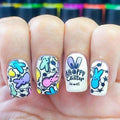 Easter Press on Nails Short Square Fake Nails Colorful Bunny with Easter Eggs Design Happy Easter Letter False Nails Full Cover Matte Rabbit Acrylic Nails Stick on Nails for Women Nail Art 24 Pcs