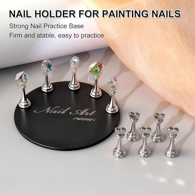 ANGNYA Nail Stand for Press Ons,Round Shape Super Magnetic Base Nail Holder for Painting Nails with 200 Pcs Reusable Double-Sided Tape for Nails Practice Nail Tools Home DIY Salon Supplies