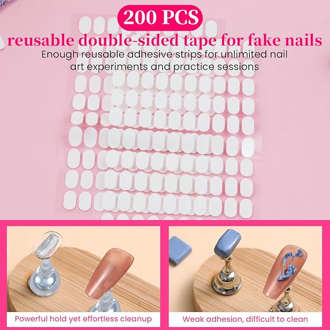 Nail Stand For Press Ons Tall Extra-High Nail Tip Holder For Painting Art Supplies Magnetic Wood Display With 1 Heart Fake Nail Stands, 200Pcs Double Sided Tape, Decorating Art Accessories Kit