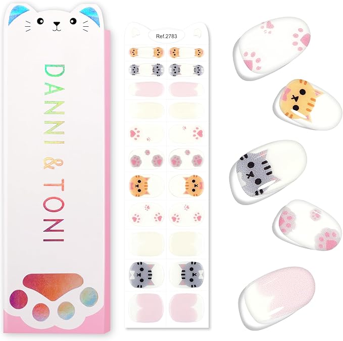 DANNI & TONI Kids Gel Nail Strips Cat Paws Pink Salon-Quality Peel & Stick Manicure for Children (Age 6+)– Safe, Long-Lasting, Easy to Apply |Paw Pals
