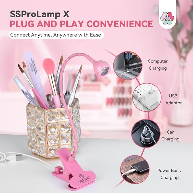 SAVILAND Gooseneck U V Lamp for Gel Nails: 2025 Pink LED U V Nail Gel Lamp 10s Flash Cure Light Gel Nail Tips Lamp with Desk Clip for Gel Nail Polish Mini Nail Dryer for Manicure Gel Light