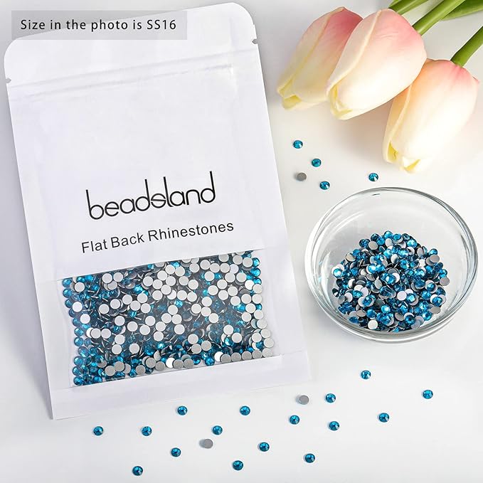 Beadsland Flat Back Crystal Rhinestones Round Gems for Nail Art and Craft Glue Fix, Indicolite, 3.8-4.0mm, SS16/1440pcs