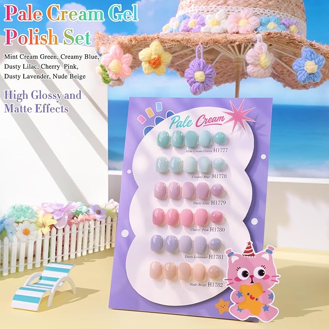 Double Rhythm 6 Pcs Hema Free Gel Polish Set 0.50 OZ Same Color Same Bottle Soak Off Neutral Natural Gel Polish Kit Nail Manicure Salon DIY at Home (Cream Teal Nude Pink Purple -H6-19)